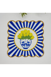 Decorative Blue Vase Yellow Tulip Pattern Digitally Printed Embroidered Cocktail Napkin